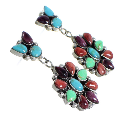 Genuine Sterling Silver Multicolor Post Dangle Earrings AX94895
